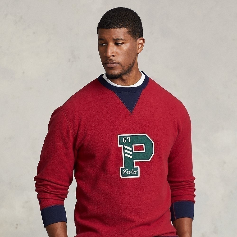 Polo Ralph Lauren PILE FLEECE LETTERMAN SWEATSHIRT HOLIDAY RED/CRUISE NAVY XXL  